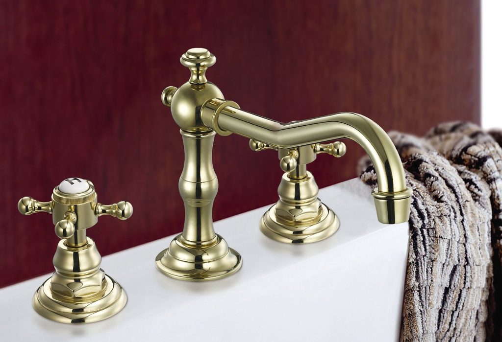 Picture of a golden bathroom faucet